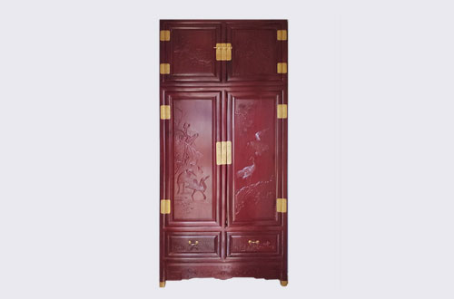 项城高端中式家居装修深红色纯实木衣柜