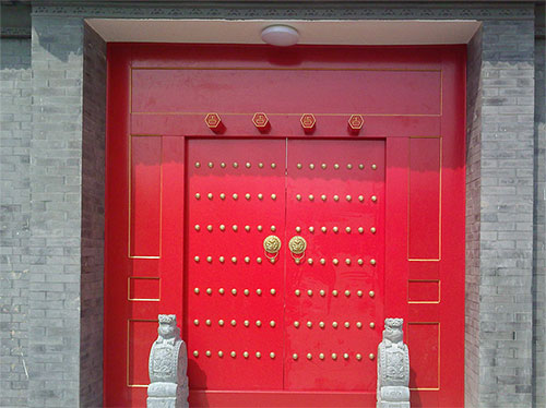 项城中国传统四合院系列朱红色中式木制大门木作